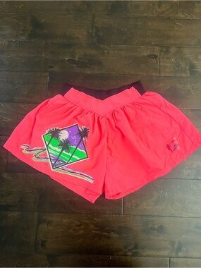 Vintage Neon Pink Palm-Graphic Athletic Shorts